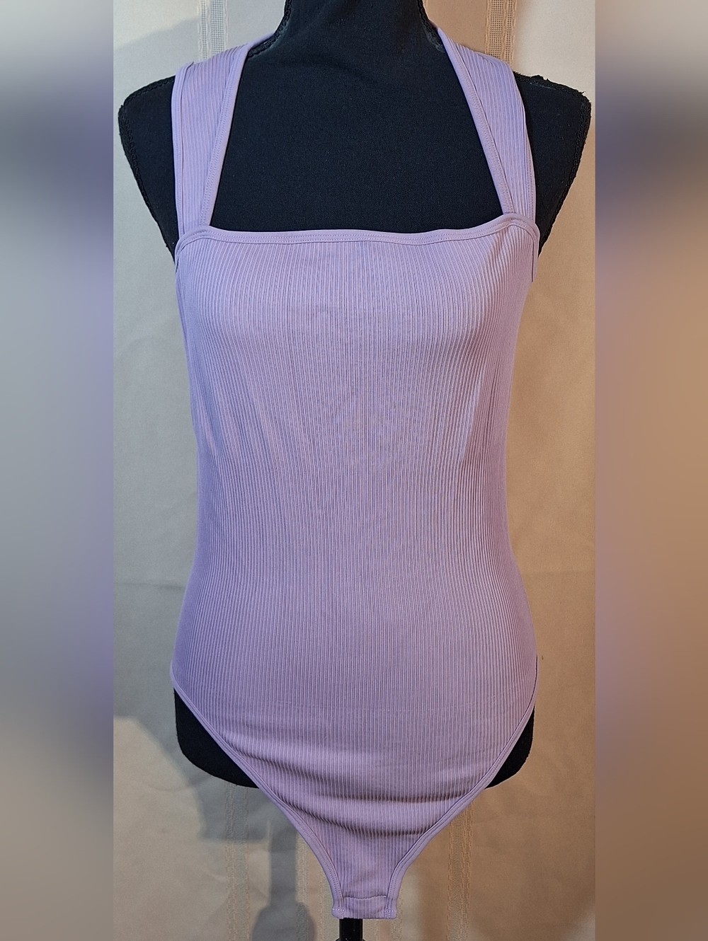 OQQ Lilac Ribbed Halter Bodysuit - Sleek Women’s Tank Bodysuit